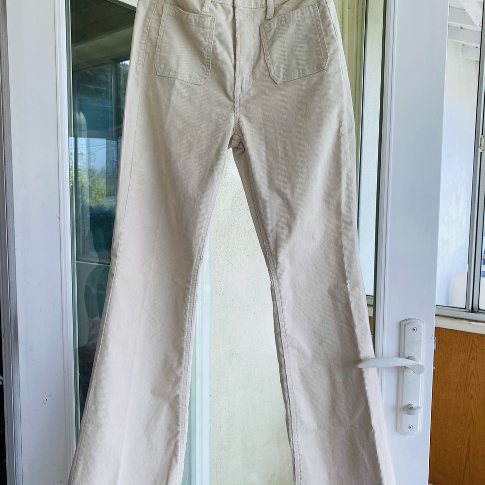 Gap ‘70s Flare Corduroy Pants High Rise Cream Ivory Size 28 Stretch